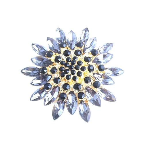 Rhinestone Flower Brooch Pin for Women Fashion Sparkling Crystal Sunflower Floral Brooch Floral Lapel Pins Fashion Wedding Jewelry Gifts - color: Grey