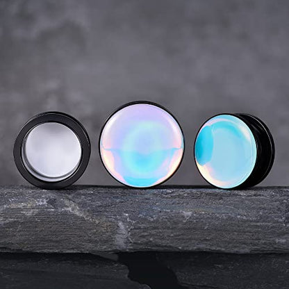 2 Pairs Stainless Steel Black Ear Gauges Retro-reflective Sheeting Tunnels and Plugs. - color: S8552B, size: 14 mm
