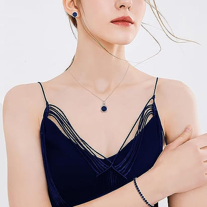 EVER FAITH Wedding Jewelry Set for Bride Bridesmaid, Glamour Teardrop Cubic Zirconia Pendant Necklace Earrings Tennis Bracelet Open Ring Sets for Birthday/Valentine's Day/Mother's Day/Christmas - color: B_Sapphire Blue
