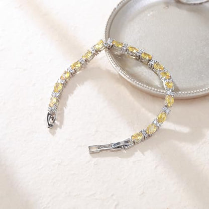 Crysdue Wedding Bridal Bracelets for Brides, Cubic Zirconia Tennis Birthstone Jewelry Gift for Women Prom - style: C_Yellow 8“
