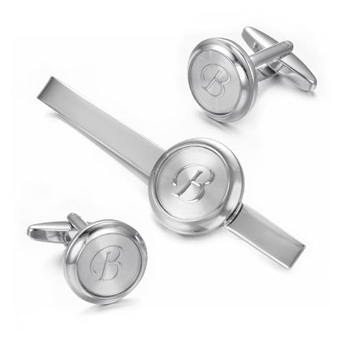 Monogram Cufflinks For Men Silver Tie Clip And Cufflink Set Suit Accessories Men - style: Monogram Cufflinks B