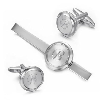 Monogram Cufflinks For Men Silver Tie Clip And Cufflink Set Suit Accessories Men - style: Monogram Cufflinks B