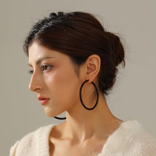 4mm Thick Gold Chunky Earrings Steling Silver Post Hoops Earrings For Women Hollow Tube Hoops Earrings Thick Gold Hoop Earrings Hypoallergenic Lightweight Gold Hoop Large Earrings 20/30/40/50/60MM - color: black,4*60mm