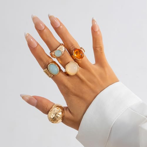 Chunky Gold Rings Set for Women Stacking Finger Knuckle Rings Silver Statement Ring Set Punk Jewelry - style: 187-5pcs