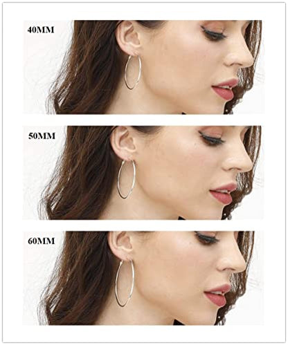 3 Pairs Sterling Silver Large Hoop Earrings Set for Women 40 50 60MM | 14K White Gold Plated, Hypoallergenic - style: C:Silver 40mm 50mm 60mm Gift Box