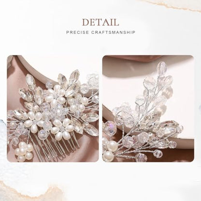 JAKAWIN Wedding Hair Accessories Bridal Hair Pieces Pearl Hair Comb | Flower Hair Clip Bride Prom Hairpiece for Women - color: A Silver