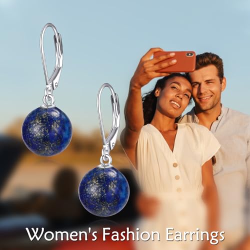 925 Sterling Silver Pearl Leverback Earrings Dangle Drop Jewelry Gifts for Women - style: Lapis Lazuli