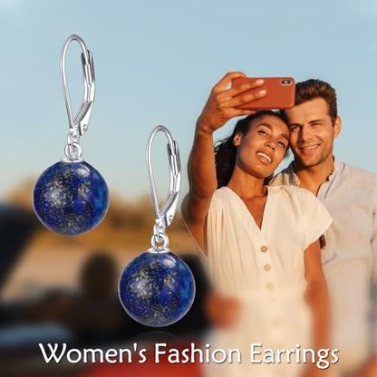 925 Sterling Silver Pearl Leverback Earrings Dangle Drop Jewelry Gifts for Women - style: Lapis Lazuli