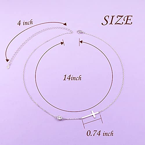Yearace Choker Necklaces for Women S925 Sterling Silver Sideways Cross/Butterfly/Handcuffs/Infinity Interlocking/Chakra Choker Necklace Dainty Sideways Cross Necklace Jewelry Gift - style: Cross 14+4"
