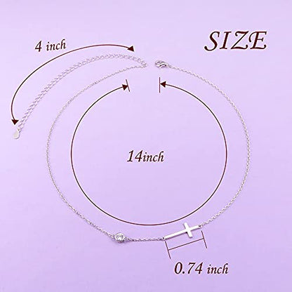 Yearace Choker Necklaces for Women S925 Sterling Silver Sideways Cross/Butterfly/Handcuffs/Infinity Interlocking/Chakra Choker Necklace Dainty Sideways Cross Necklace Jewelry Gift - style: Cross 14+4"