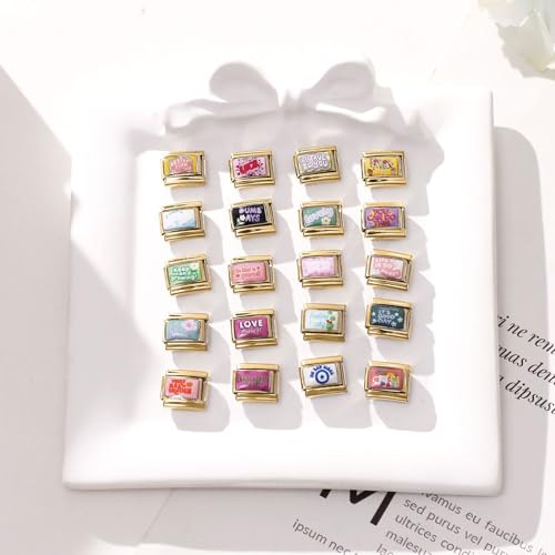 Italian Charms Bracelet Sets with 1Pcs Starter Brascelet 9Pcs Charms 9mm Italian Modular Charm Bracelet DIY Module Jewelry Gifts - color: A-Starter Bracelet Set-20Pcs Gold Pink