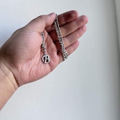 Stainless Steel Initial A-Z Necklace for Men Women,Cuban Chain,Titanium Steel Initial Letter Pendant Charm Necklaces Accessories Jewelry for Woman Man,21 Inch Chain - color: B