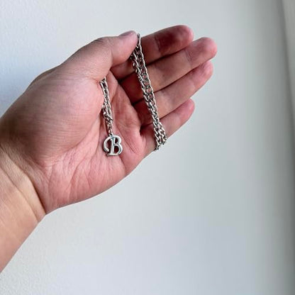Stainless Steel Initial A-Z Necklace for Men Women,Cuban Chain,Titanium Steel Initial Letter Pendant Charm Necklaces Accessories Jewelry for Woman Man,21 Inch Chain - color: B