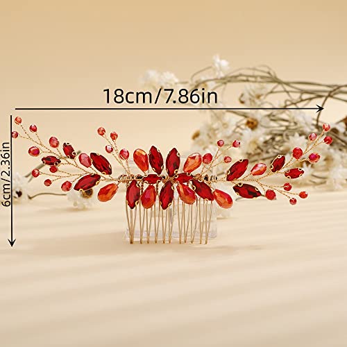 Teyglen Bridal Crystal Hair Comb Green Rhinestone Wedding Hair Side Comb Handmade Hair Accessories for Bride Red Black Blue Hair Pieces Dainty Headpieces for Women Girls (Green) - color: Green