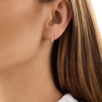 Dainty Mini Cubic Zirconia Small Ear Jacket Earrings for Women | 925 Sterling Silver Post, 14K Gold or Silver Plated, Hypoallergenic, 2mm CZ Tiny Stud Earrings with Half Hoop