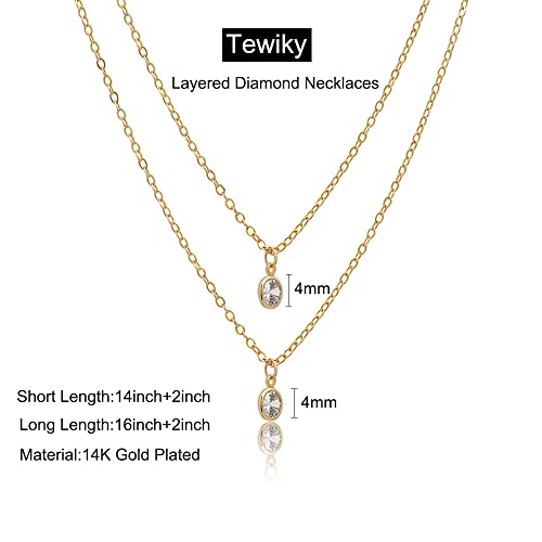 Tewiky Dainty 14k Gold Plated/Silver Cubic Zirconia Necklaces for Women, Simple CZ Jewelry Necklaces Trendy Gifts - color: Gold layered small CZ