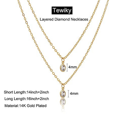 Tewiky Dainty 14k Gold Plated/Silver Cubic Zirconia Necklaces for Women, Simple CZ Jewelry Necklaces Trendy Gifts - color: Gold layered small CZ