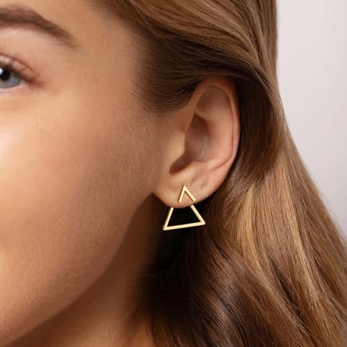 LOYATA Spike Earrings Gold Huggie Hoop Diamond Cubic Zirconia 14K Gold Plated Dainty Small Simple Hypoallergenic Geometric Jewelry Gift for Women - color: Open Triangle