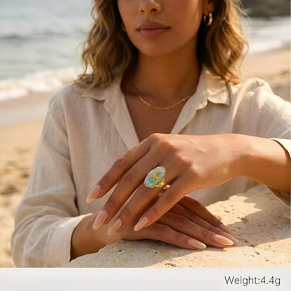 Starfish Ring for Women Gold Tone Adjustable Open Band Stainless Steel Ocean Beach Jewelry Boho Seashell Statement Ring Summer Everyday Wear