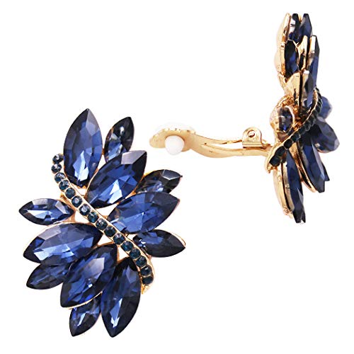 Rosemarie Collections Women's Dazzling Crystal Marquis Leaf Cluster Statement Clip On Earrings, 1.87" - style: Montana Blue Crystal Gold Tone