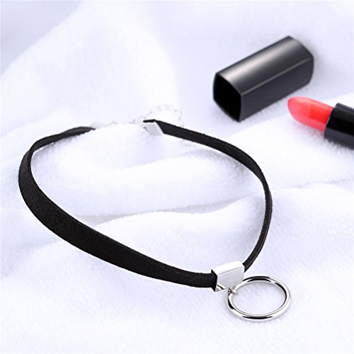 PAURO Women's Black Velvet Ribbon Choker Necklace for with Gold/Silver O | Stainless Steel,Classic Charm Jewelry - color: Circle-Silver