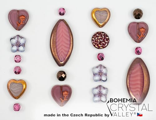 45+ pcs (2.1oz=60g) of Focal Glass Bead Mix with Table-Cut Flower and Butterfly Beads, PG Pink Purple - color: Focat Pink Purple