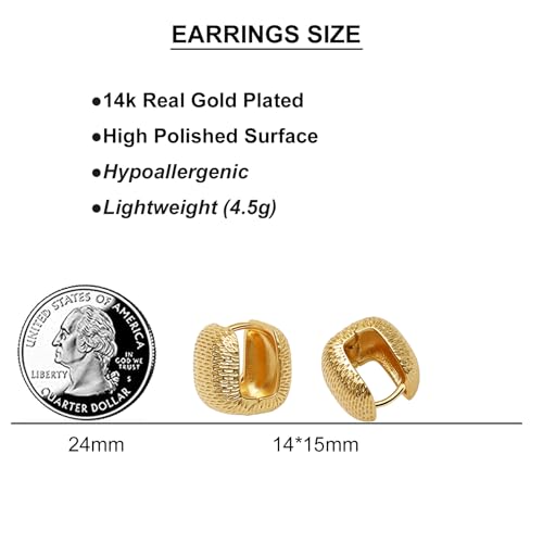 Small Chunky Gold Hoop Earrings For Women, 14k Gold Thick statement huggie hoop earrings Trendy Hoop Earrings Set Hypoallergenic Fashion Earrings - color: Square-Gold 3
