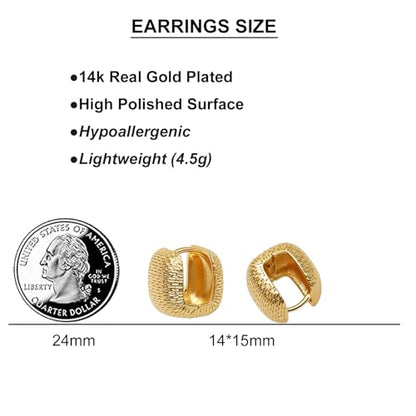 Small Chunky Gold Hoop Earrings For Women, 14k Gold Thick statement huggie hoop earrings Trendy Hoop Earrings Set Hypoallergenic Fashion Earrings - color: Square-Gold 3
