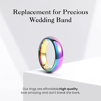 King Will Men's Women's Tungsten Carbide Ring 24k Gold Plated Rose Gold Plated Domed Polished Finish Wedding Band | Gold/Rose Gold, 1.5mm/2mm/4mm/6mm/8mm, Polished, Everyday Wear - color: Rainbow 6mm