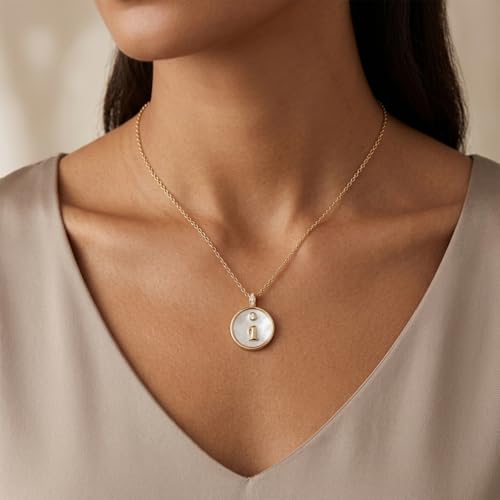 Initial Necklaces for Women Mother of Pearl Gold Letter Necklace Pendant - color: Letter I