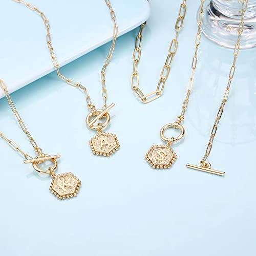 IEFWELL Layered Gold Necklaces for Women, Letter A-Z Initial Necklaces | Necklaces for Women Girls, 14K Gold Plated, Paperclip Chain Necklace, Toggle Clasp Layered Necklace, Jewelry Birthday Gift - size: 14"+2"/20", style: R
