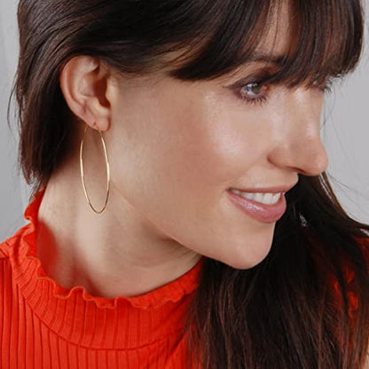 Thin Hoop Earrings for Women - Lightweight Wire Threader Loop Drop Dangles | Plated in 18K Gold or 925 Sterling Silver, Hypoallergenic and Safe for Sensitive Ears - color: 18K Gold Plated - 2" inch