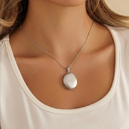 PHOCKSIN Personalized Locket Necklace for Women Photo Necklace with Customized Picture Birth Flower Birthstone Customizable Birthday Gifts - color: #11-Oval Silver
