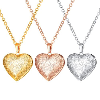 U7 Custom Photo Locket Necklace - Oval & Heart Shaped Locket - Gold/Silver/Rose Gold Personalized Image Necklaces for Women - color: 02-Rose Gold Flower Heart, style: c. locket+photo+text