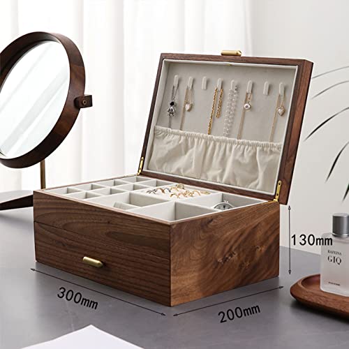 High-end Solid Wood Jewelry Storage Box Ladies Retro Wooden Necklace Jewelry Bracelet Watch Display Box Handmade Wedding Birthday Anniversary Jewelry Collection Box(Double Layer) - size: double layer