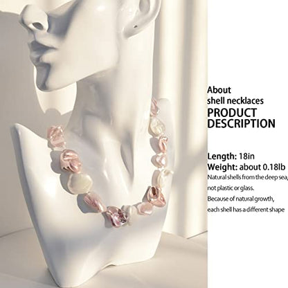 Pearl Choker Necklace for Women Boho Beaded Statement Necklace with Black White Large Freshwater Pearls Silver Fashion Jewelry Gift - color: White pink