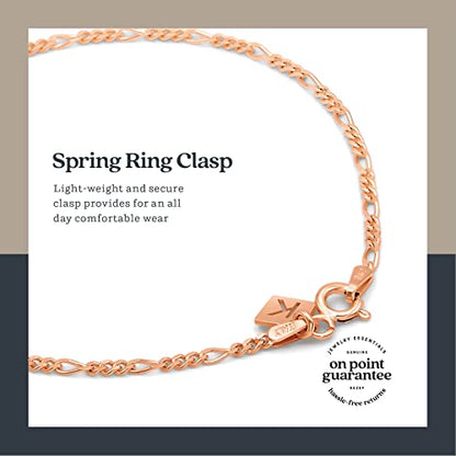 Sterling Silver Figaro Link Chain Bracelet Ankelet 2mm Italian - color: Rose Gold, size: 10" Anklet