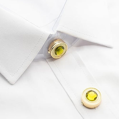Mens Button Covers Tuxedo Shirt Cufflinks Alternative | Fake cufflinks and alternative fashion jewelry accessories for mens formal business dress shirts suits and groomsmen - color: H Golden brown