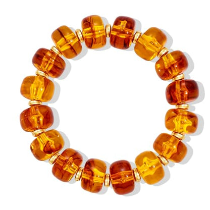 Bead Bracelet for Women Vibrant Color Resin Beads Bracelets Elastic Stretch Chunky Bracelet Boho Summer Beach Vacation Jewelry - color: Amber