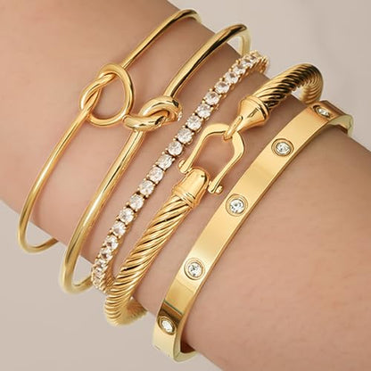 18 K Gold Plated Love Bangle Bracelet Stack Cuff Jewelry for Women Jewelry Set for Women Gift with Box - style: style1