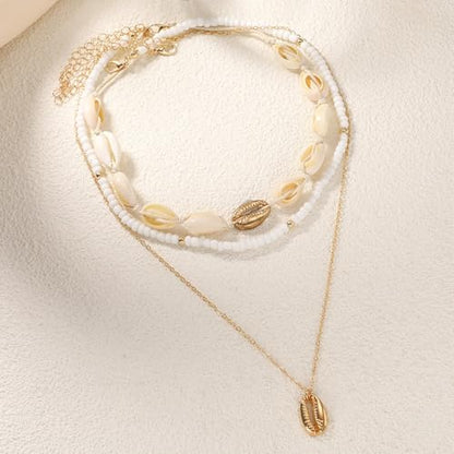 Nackiy Shell Necklace for Women, Handmade Summer Beach Jewelry Gift | Natural Sea Shell Necklace, Adjustable Collar Fit, Coastal Beach Style, Shell Starfish Charms, Lightweight Summer Jewelry - color: Gold-Plated 2