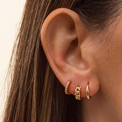 Risamil 3Pairs Gold Hoop Earrings for Women Trendy, 14K Gold Plated Hoops Huggie Earrings Dainty Chunky Earring Stacks Cute Earring Set Gold Jewelry Set for Women Gifts Fashion Accessories - color: 3 pair gold hoops