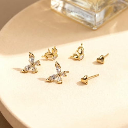 Shiny Gold Butterfly Earrings for Women | 14K Real Gold Plated Butterfly Earrings for Women, Dainty & Trendy Butterfly Stud Earrings for Fashion Jewelry Gifts - color: AZ39