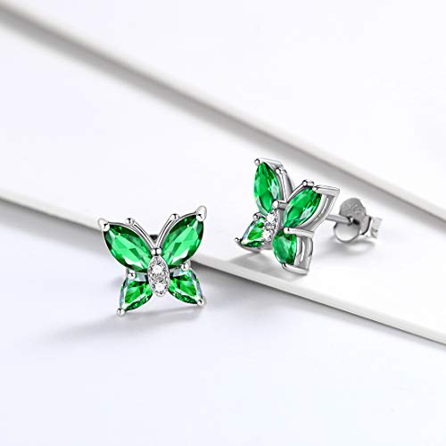 Butterfly Birthstone Stud Earrings - Women 925 Sterling Silver Butterflies Birthstone Stud Earrings Birthday Gift for Women - color: E.May