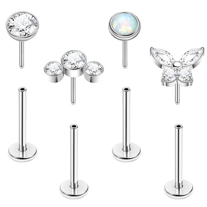 NICEIGHT 4Pcs 16G G23 Titanium Threadless Push in Labret Monroe Studs Lip Rings Hypoallergenic Cartilage Stud Earrings for Sensitive Ear Flat Back Stud Helix Tragus Conch Piercing Jewelry 6/8/10MM - color: Silver, size: 8MM