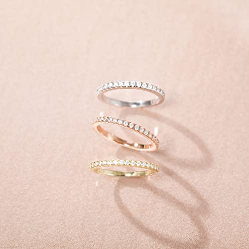 EAMTI 2mm 925 Sterling Silver Wedding Band Half Eternity Stackable Engagement Ring Size 3-13 - color: gold