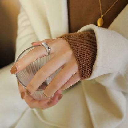 Stainless Steel Square Signet Rings for Men Women Gold/Silver Plain Pinky Thumb Ring, Gift for Dad Husband - color: Rectangle Silver
