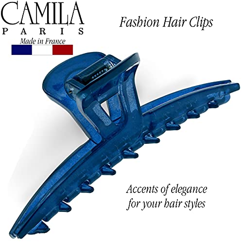 Camila Paris CP3229 French Hair Clip for Women, Narrow, Strong Hold Grip Double Teeth Girls Hair Claw Clips Jaw, Fashion Durable Styling Hair Accessories for Women, Made in France - color: Blue 3.25"