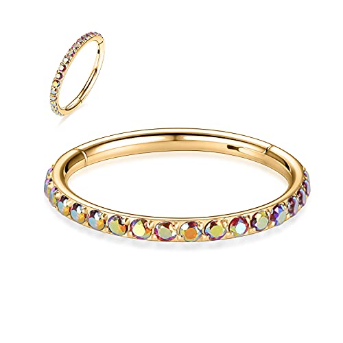 FUNLMO 20G 18G 16G 12G Nose Ring Hoop Conch Rook Daith Helix Tragus Piercing Jewelry 316L Surgical Steel Cartilage Earring Conch Hoop Earring Septum Jewelry Belly Lip Ring 5mm to 14mm - color: Gold-Red ab CZ, 1pc