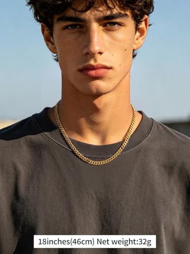 FindChic Cuban Link Chain Necklace for Women Men, Silver/Gold Plated Stainless Steel Solid Miami Curb Chain Hip Hop Punk Statement Jewelry, 5/12/14mm Width, 16/18/20 Inch Length, with Gift Box - color: 02. 5mm-Gold, size: 18inches
